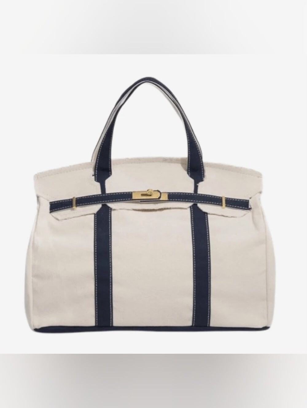 NWT White & Navy Contrast Canvas Boatkin Bag